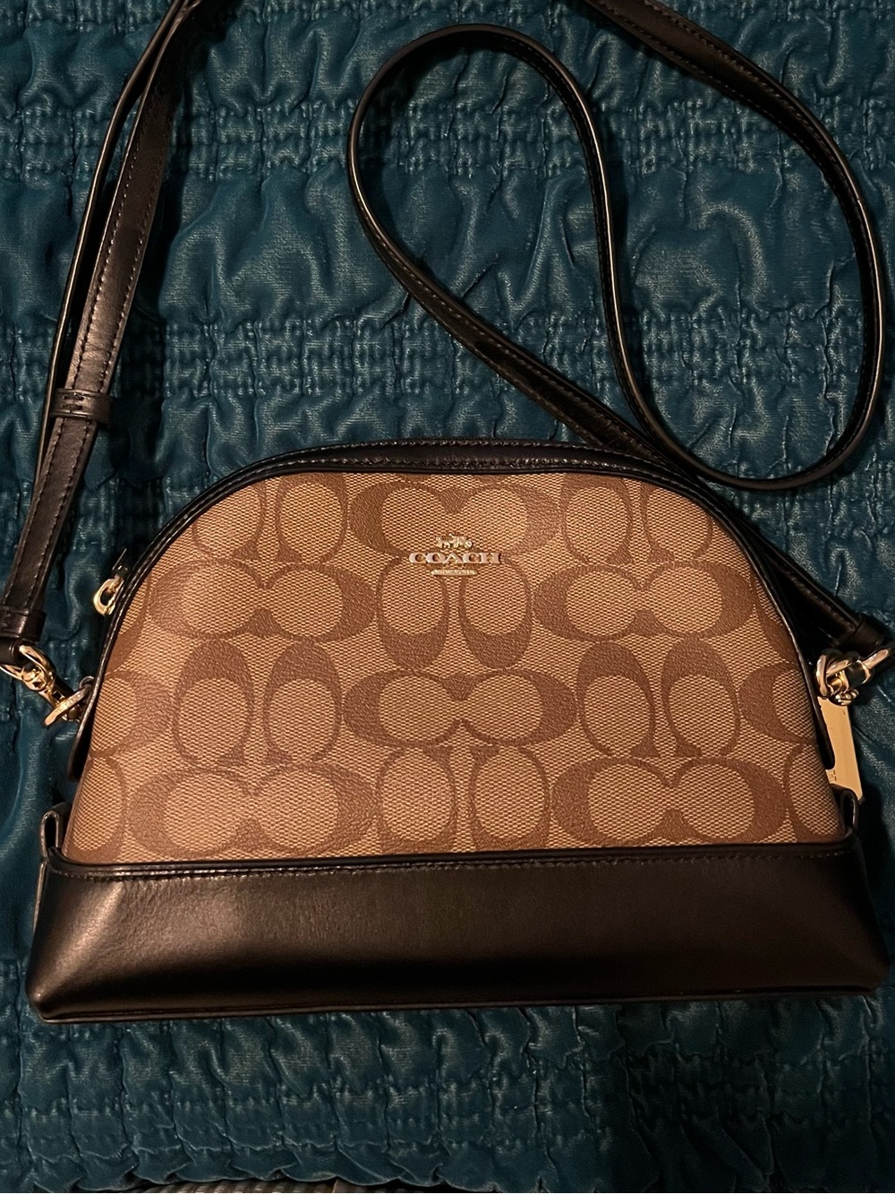 Coach Tan and Black Signature Dome Crossbody